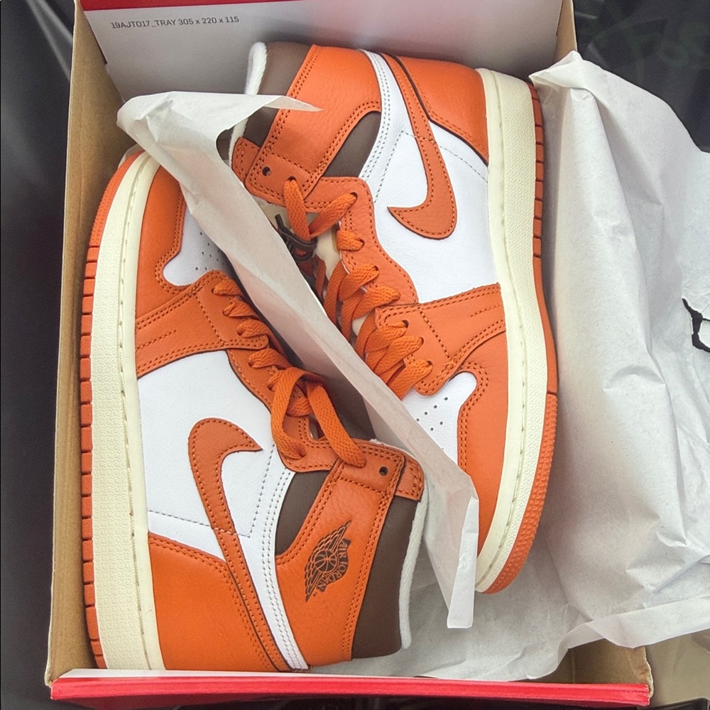 Nike Orange White Brown Air Jordan 1 Mid Sneakers